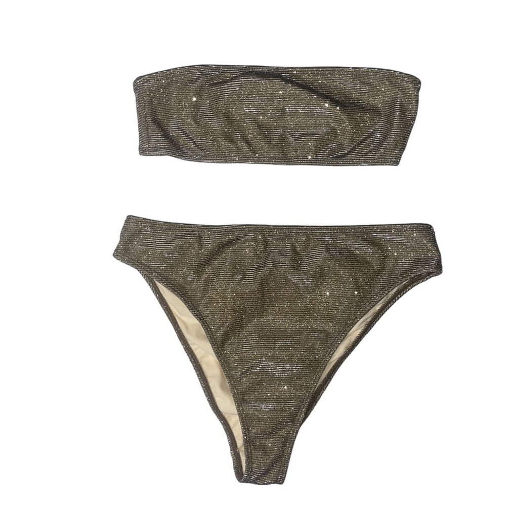 NWOT Women's L.A. Hearts by Pacsun Gold Glitter Bikini Set XS/M Gold